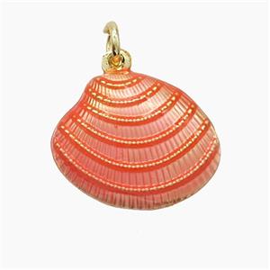 Copper Scallop Shell Pendant Pink Painted Gold Plated, approx 16-19mm [FD22824]