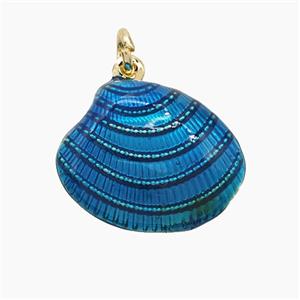 Copper Scallop Shell Pendant Blue Painted Gold Plated, approx 16-19mm [FD22825]