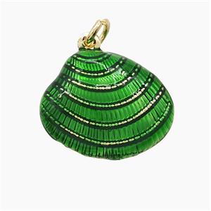 Copper Scallop Shell Pendant Green Painted Gold Plated, approx 16-19mm [FD22826]