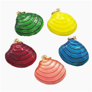 Copper Scallop Shell Pendant Painted Gold Plated Mixed, approx 16-19mm [FD22829]