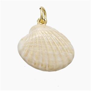 Copper Scallop Shell Pendant White Painted Gold Plated, approx 16-19mm [FD22830]