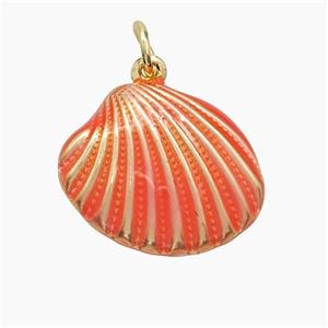 Copper Scallop Shell Pendant Pink Painted Gold Plated, approx 16-19mm [FD22831]