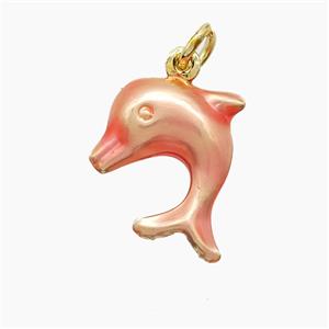 Copper Dolphin Pendant Pink Painted Gold Plated, approx 14-16mm [FD22838]