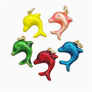 Copper Dolphin Pendant Painted Gold Plated Mixed, approx 14-16mm [FD22842]