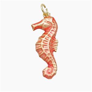 Copper Seahorse Pendant Pink Painted Gold Plated, approx 10-24mm [FD22867]