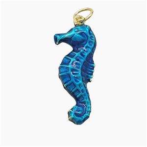 Copper Seahorse Pendant Blue Painted Gold Plated, approx 10-24mm [FD22868]