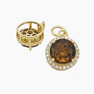 Copper Circle Pendant Pave Crystal Glass Gold Plated, approx 11mm [FD22890]