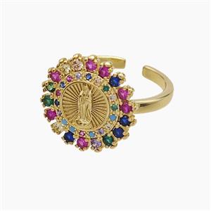 Copper Jesus Rings Pave Zirconia Gold Plated, approx 16.5mm, 18mm dia [FD22948]