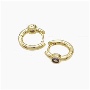Copper Hoop Earrings Pave Zirconia Gold Plated, approx 12mm dia [FD22952]