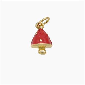 Copper Mushroom Pendant Red Enamel Gold Plated, approx 7-9mm [FD22956]