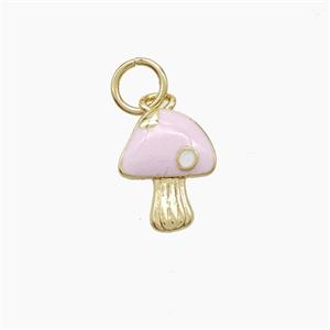 Copper Mushroom Pendant Pink Enamel Gold Plated, approx 8-10mm [FD22958]