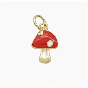 Copper Mushroom Pendant Red Enamel Gold Plated, approx 8-10mm [FD22959]