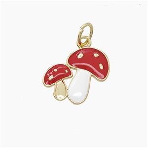 Copper Mushroom Pendant Red Enamel Gold Plated, approx 12-13mm [FD22960]