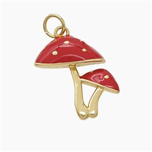 Copper Mushroom Pendant Red Enamel Gold Plated, approx 16-17mm [FD22961]