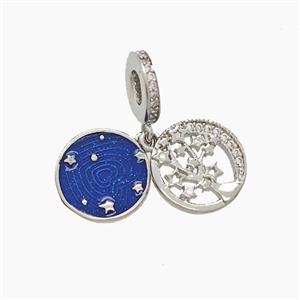 Copper Tree And Star Pendant Pave Zirconia Blue Painted Platinum Plated, approx 10.5mm, 8mm dia [FD22968]