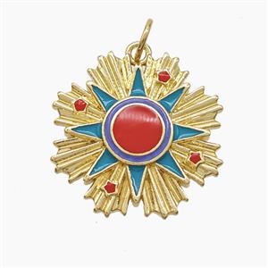 Copper Sun Pendant Enamel Gold Plated, approx 20mm [FD22974]