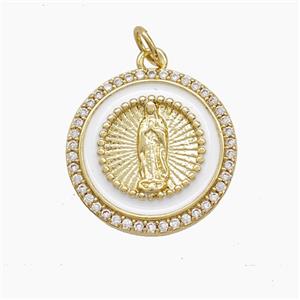 Copper Jesus Pendant Pave Zirconia White Enamel Gold Plated, approx 18mm [FD22976]