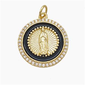Copper Jesus Pendant Pave Zirconia Black Enamel Gold Plated, approx 18mm [FD22977]