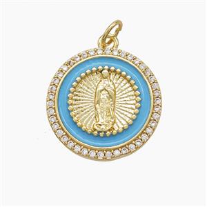 Copper Jesus Pendant Pave Zirconia Blue Enamel Gold Plated, approx 18mm [FD22979]