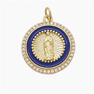 Copper Jesus Pendant Pave Zirconia Royalblue Enamel Gold Plated, approx 18mm [FD22980]