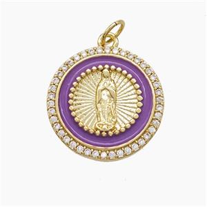 Copper Jesus Pendant Pave Zirconia Purple Enamel Gold Plated, approx 18mm [FD22981]