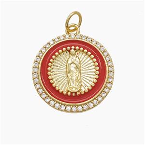 Copper Jesus Pendant Pave Zirconia Red Enamel Gold Plated, approx 18mm [FD22982]
