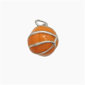 Copper Basketball Pendant Orange Enamel Sports Platinum Plated, approx 10.5mm [FD22996]