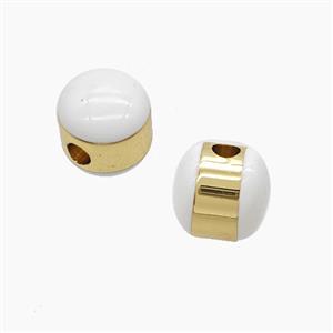 Copper Button Beads White Enamel Gold Plated, approx 10-11mm [FD22997]