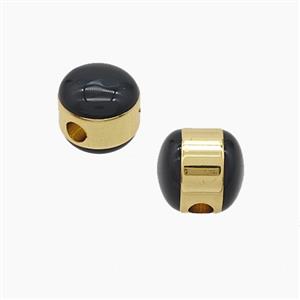 Copper Button Beads Black Enamel Gold Plated, approx 10-11mm [FD22998]