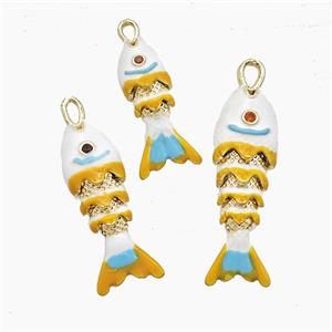 Copper Fish Pendant White Enamel Gold Plated, approx 8-27mm [FD23012-M]