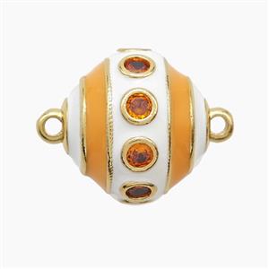 Copper Bicone Connector Pave Zirconia White Orange Enamel Gold Plated, approx 20mm [FD23032]
