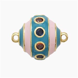 Copper Bicone Connector Pave Zirconia White Blue Enamel Gold Plated, approx 20mm [FD23034]