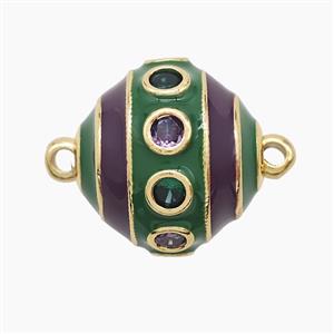 Copper Bicone Connector Pave Zirconia Green Enamel Gold Plated, approx 20mm [FD23035]