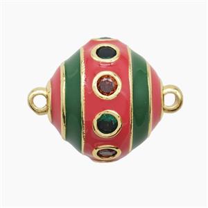 Copper Bicone Connector Pave Zirconia Green Red Enamel Gold Plated, approx 20mm [FD23036]