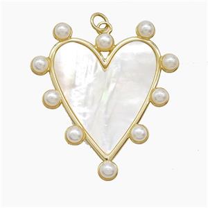 Copper Heart Pendant Pave Shell Resin Gold Plated, approx 36-40mm [FD23040]