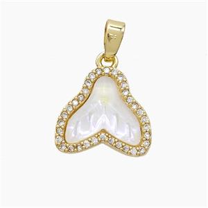 Copper Shark-Tail Pendant Pave Zirconia White Acrylic Gold Plated, approx 13-14mm [FD23054]