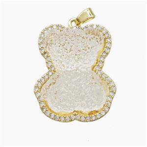Clear Resin Bear Copper Pendant Pave Zirconia Gold Plated, approx 22-26mm [FD23060]