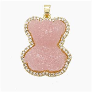 Pink Resin Bear Copper Pendant Pave Zirconia Gold Plated, approx 22-26mm [FD23063]