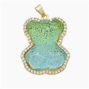 Dichromatic Resin Bear Copper Pendant Pave Zirconia Gold Plated, approx 22-26mm [FD23067]
