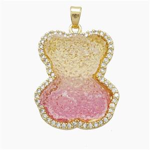 Dichromatic Resin Bear Copper Pendant Pave Zirconia Gold Plated, approx 22-26mm [FD23068]