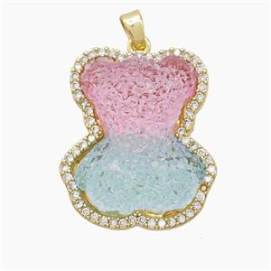 Dichromatic Resin Bear Copper Pendant Pave Zirconia Gold Plated, approx 22-26mm [FD23069]