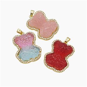 Resin Bear Copper Pendant Pave Zirconia Gold Plated Mixed, approx 22-26mm [FD23070]