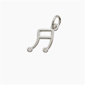 Musical Note Copper Pendant Pave Zirconia Platinum Plated, approx 8-9mm [FD23093]