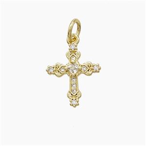 Copper Cross Pendant Pave Zirconia Gold Plated, approx 11-14mm [FD23098]