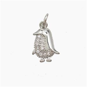 Copper Penguin Pendant Pave Zirconia Platinum Plated, approx 9-12mm [FD23099]