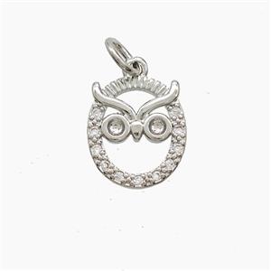 Copper Owl Pendant Pave Zirconia Birds Platinum Plated, approx 11-12mm [FD23101]
