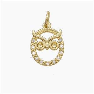 Copper Owl Pendant Pave Zirconia Birds Gold Plated, approx 11-12mm [FD23102]