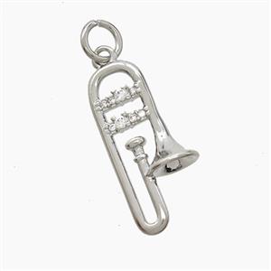Copper Trombone Pendant Pave Zirconia Musical Platinum Plated, approx 9.5-20mm [FD23130]