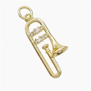 Copper Trombone Pendant Pave Zirconia Musical Gold Plated, approx 9.5-20mm [FD23131]