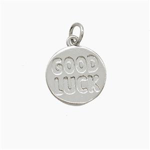 Copper GOODLUCK Pendant Platinum Plated, approx 13.5mm [FD23132]